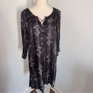 Odd Molly Large Grey White Patterned Tunic Tie Midi Dress